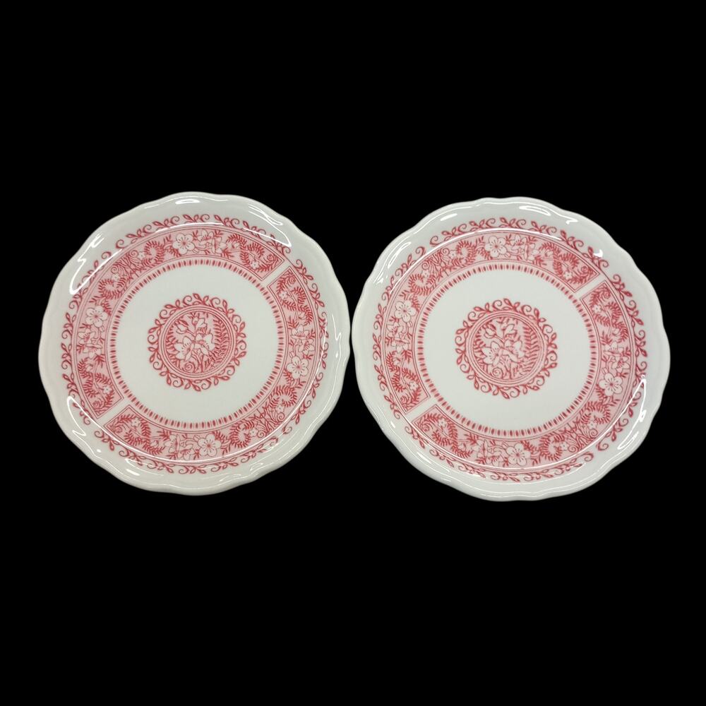 Vintage Syracuse China Strawberry Hill Red Flowers 5 1/2" Plates ~ Set of 2 ~